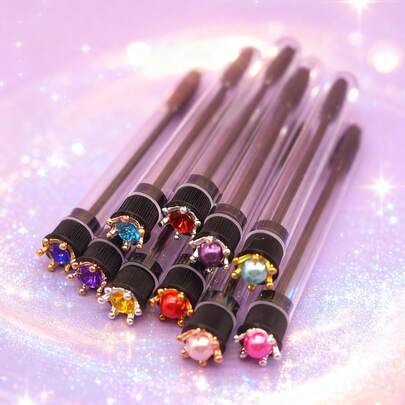 1/3/5/7pcs Colorful Diamond & Pearl Crown Tube Mascara Wands, Eyebrow Brush Eyelash Extension Tools, Portable For Travel