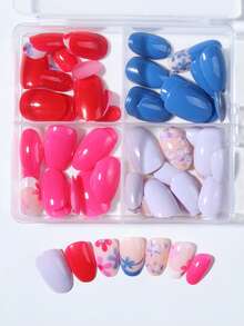 96 miếng (4 bộ hỗn hợp) Miếng dán móng tay kiểu Pháp hình oval ngắn 3D màu Y2K với họa tiết hoa và bột vàng, kiểu DIY, hoàn hảo cho bộ móng giả acrylic, bao gồm 1 lọ gel và 1 dũa móng, nghệ thuật vẽ móng hoa phù hợp cho phụ nữ và bé gái sử dụng hàng ngày, đi làm, học tập và dự tiệc. - Nhiều màu - Xem 4