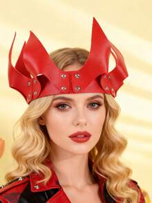 1 peça Coroa de Rainha Sexy em Couro PU Vermelho, Ideal para Fantasias de Festas Festivas, Carnaval, Natal e Dia dos Namorados. - Vermelho - Ver 2