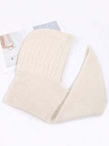 1pc Women Casual Solid Color Knit Textured Warm Windproof Thermal Lined Cute Knitted Hooded Scarf Neck Warmer, Suitable Dates, Daily Wear, Shopping, Traveling, Matching Dress - A - Xem 6