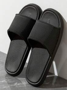 1双男女夏季室内浴室拖鞋，防滑，简约，软底，舒适，轻便，情侣凉鞋 - 黑色 - 查看 4