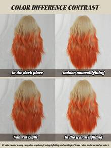 Peluca de 20 pulgadas con degradado de púrpura a amarillo y naranja, con ondas esponjosas y flequillo, de fibra sintética, para uso en festivales de música, fiestas, Halloween y disfraces, accesorio de moda versátil - Naranja - Ver 7