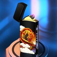 Double Arc Windproof Flameless Fingerprint Touch Lighter With LED Battery Display, USB Touch Metal Plasma Lighter, Men's Gift - 彩色 - 查看 11