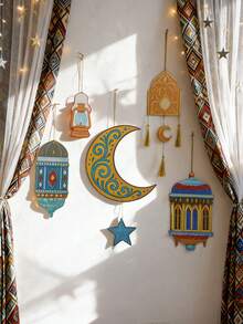 1 Stück/5 Stücke Bohemien Mond & Stern Wandbehang Dekoration, laternenförmiges Ornament, Wohnzimmer, Schlafzimmer, Regal Heimdekoration, Feiertags-Dekoration, schöne Raumakzente, Wandkunst mit mehreren Designs - Verschiedenfarbig - Übersicht 4