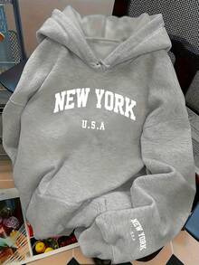 This Is A European And American Style Women's Elegant, Fashionable, Simple, Unique, Creative, Casual, Sweet, Cute, Loose, Comfortable, And Slim-Fitting Hooded Sweatshirt With A Letter Pattern. Suitable For Everyday Outdoor Casual Wear, It Can Also Be Worn As A Warm Autumn/Winter Outerwear Piece. Available In Dark Green, Black, Gray, Red, Purple, And Pink. A Popular Discounted Women's Item, Unisex, Made Of 180g 100% Pure Cotton. - 灰色 - 查看 1