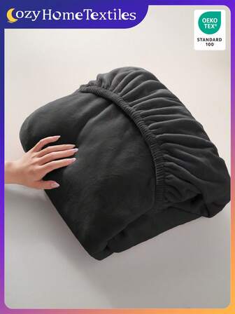 1pc Solid Color Crystal Velvet Fitted Sheet, Bedding, Fitted Sheets, Mattress Protector, Bed Cover, Bed Sheet, Cozy Home Textile, Breathable And Anti-Pilling Mattress Protector, Soft And Skin-Friendly, Black And Sizes Available, Home Decoration, Soft And Comfortable Bedding For Bedroom, Oeko-Tex, Bedroom Decoration, Home & Living, Winter Bedding