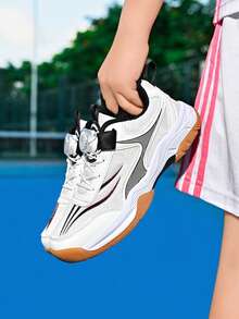 1 Pair Kids' Spring/Autumn Badminton Shoes, Lace-Up, Mesh Upper, Non-Slip Rubber Sole, Adjustable Rotary Buckle, Easy On/Off, Suitable For Daily Sports, Badminton Matches, Multi-Scenario Sports Shoes - Multicolor - View 6