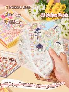 A Box Of 100 Stickers, 50 Different Miniature Landscape Scene Box Stickers, Stress-Relieving Stickers, 3D Stacked Stereoscopic House Game, Diy Handmade Sticker Materials, Interesting Miniature Landscape Sticker Gifts