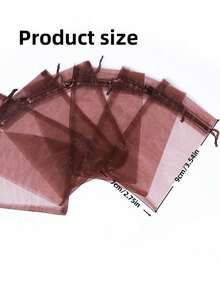 5/20 pièces Lot de sacs en organza de couleur unie, sacs cadeaux pour emballage de bonbons et chocolats, sacs en maille, sacs cadeaux à cordon pour rangement de bagues et boucles d'oreilles - Marron - Voir 3