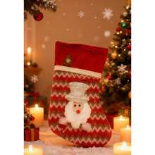 Calcetín de Adornos de Navidad,Calcetín de Navidad,Calcetín de Adornos Tejido de Papá Noel con Tema Navideño de Rojo, Blanco y Verde,Calcetín de Adornos de Navidad de Papá Noel con Patrón de Ondas,Adornos con Ambiente Navideño,Adornos Navideños. - Rojo - Ver 4