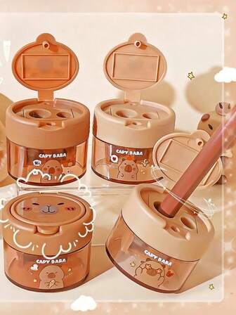 1支/3支/5支/8支/24支装灰色水豚手动削笔器，深受儿童喜爱的水豚削笔器，开学季必备的便携式自动削笔器，可作桌面装饰的便携式削笔器，适用于学校和办公室，男女学生皆宜的学习用品，也是送给孩子的奖励礼物。