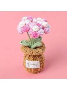 1pc Handmade Crochet Sunflower, Rose, Tulip Artificial Flowers With Vase, Small Crochet Potted Fake Flowers For Desk, Wall, Office, Home, Car Decor, Suitable As Birthday, Anniversary, Mother's Day, Christmas, Valentine's Day Gift - Multicolor - View 8