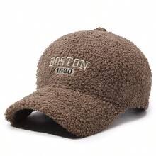 1pc Minimalist Letter Embroidered Wool Baseball Cap, Thick & Warm, Suitable For Couples In Autumn/Winter - A - View 10