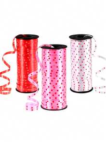 3 Rolls Valentine's Day Ribbon - Heart Shaped Curled Ribbon, Suitable For Mother's Day, Valentine's Day, Wedding, Engagement, Anniversary Decoration And Gift Wrapping, 100 Yards Per Roll (Red, White And Pink Heart Shaped) - Multicolor - View 2