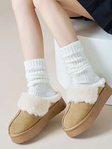 1 Pair Women's Japanese Style Layered Socks, Knitted Grey Tall Socks With Black Lace Trim, Slim Fit, Suitable For Spring/Autumn JK Uniform, Warm For Winter - Step On the Leg Cover - View 5