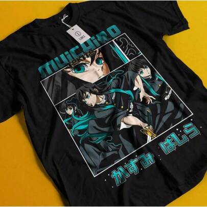 Camiseta De Anime Para Niños, Camiseta Impresa De Algodón Puro, Top De Navidad Shirt Muichiro Tokito T-Shirts Zenitsu T-Shirt Muzan Tanjiro Doma Tee Lavable En Máquina, Adecuado Para Todas Las Estaciones, Estilo Callejero Casual