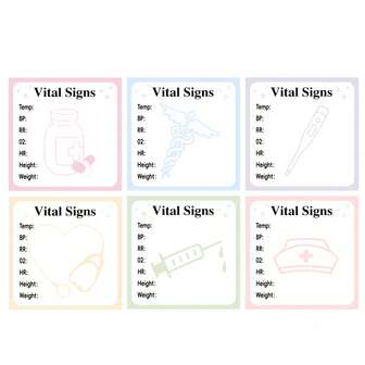1/6/12pcs (Compatible With Two Types) Self-Adhesive Medical Vital Signs Record Pad - Square VSSOTT Record Pad With HR, Blood Oxygen Saturation, Temperature, Blood Pressure/Weight Sections, Suitable For Nursing, Pediatrics, Clinics, Hospitals - Quick Patient Assessment And Recording