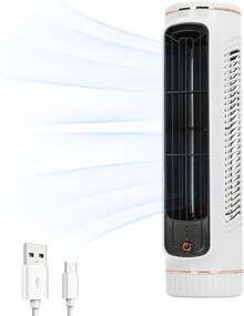 Ventilador Portátil de Escritorio sin Aspas con 3 Velocidades, Ventilador de Torre para Dormitorio, Ventilador de Refrigeración de Mesa Silencioso y Recargable para Dormitorio - 1 - Ver 1