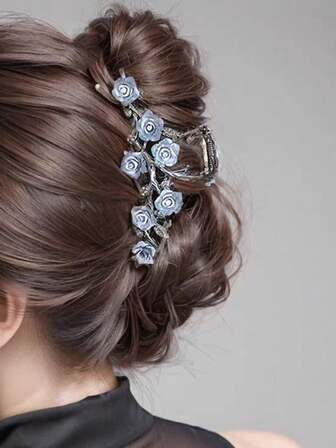 1pc Women's Alloy Black Rose Romantic Luxurious Hair Claw, Simple Stylish High-End Hair Claw Suitable For Daily Use Elegant Hair Clips Fashion Hair Clutch Winter Hair Accessories