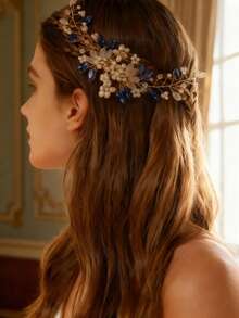 1件女士手工绿色玻璃水钻长发梳头饰，适合新娘婚礼派对，优雅别致 - 彩色 - 查看 2