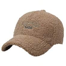 1pc Minimalist Letter Embroidered Wool Baseball Cap, Thick & Warm, Suitable For Couples In Autumn/Winter - A - View 8