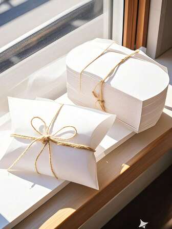 50个枕形礼盒套装，带绳，可作饼干盒、婚礼糖果盒、小型企业用品、包装盒、婚礼装饰、婚礼用品、礼品盒、婚礼回礼、婚礼招待会装饰、节日派对用品、礼品包装