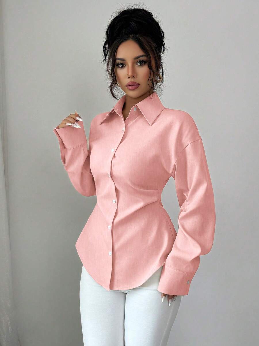 Women's Casual Long Sleeve Shirt, Suitable For Business, Interview, Back To School, Office Wear, Summer & Autumn& Spring