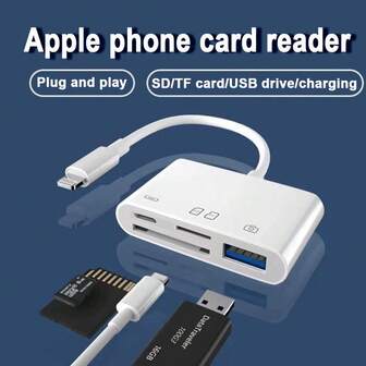Lector de tarjetas de almacenamiento 4 en 1 compatible con iPhone 14 Pro Max/14 Pro/14 Plus/14/13/12/11/XS/XR/8/7/6/serie iPad, plug and play