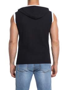 Men's Sleeveless Hooded Polo - Style Tank Top - Black With White Trim. Ideal For Summer Casual And Athletic Wear - Black - View 2