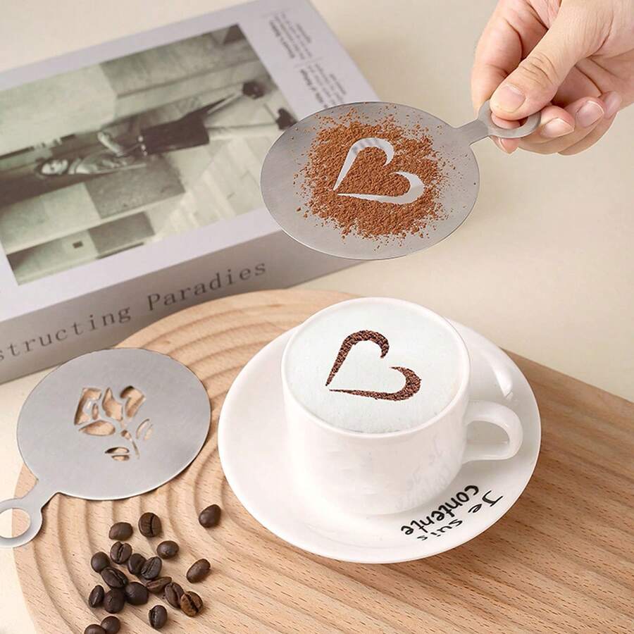 Moldes de Arte em Café Latte de Aço Inoxidável, Moldes de Impressão, Moldes Decorativos Sofisticados para Impressão de Espuma de Leite, Polvilho - Multicolorido - Visão 1