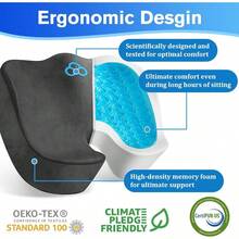 TTJM Seat Cushion Gel Chair Cushions Office Chair Cushions Anti-Slip Bottom And Removable Cover Tailbone Pain Relief Cushion Memory Foam Seat Cushion For Office Wheelchair Car Grey - 灰色 - 查看 3