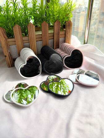 12pcs Heart-Shaped Mini Mirrors, Polished Finish, Plastic Frame, Tabletop Mount, Unscented, Flower Theme, Portable, No Electricity Needed, Portable Mirrors | Stylish Tabletop | Durable Mirrors, Cute Compact Mirror, Perfect For Birthdays, Weddings, Halloween Party Decorations, Wedding Favors, Party Favors