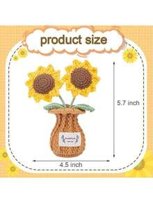 1pc Handmade Crochet Sunflower, Rose, Tulip Artificial Flowers With Vase, Small Crochet Potted Fake Flowers For Desk, Wall, Office, Home, Car Decor, Suitable As Birthday, Anniversary, Mother's Day, Christmas, Valentine's Day Gift - Multicolor - View 11