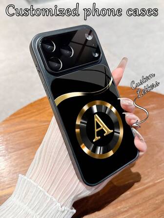 1pc Customized Gradient 26 Letter Pattern Luxury Fashion Large View Tempered Glass With Lens Protection Matte Anti-Drop Phone Case, Suitable For IPhone 17/17Pro/17ProMax/17Air/16/16Pro/16ProMax/16Plus/15/15Plus/15Pro/15ProMax/14/14Plus/14Pro/14ProMax/13/13Pro/13ProMax