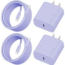 适用于 15 16 Pro Max 充电器，6 英尺长线 USB C 至 C 快速充电线，带 PD 20W 快速充电器块，适用于 16/16 Pro/16 Plus/16 Pro Max/15/15 Pro Max/ 15 Pro/15 Plus、Pad Pro/Air，粉色、紫色、绿色、白色手机充电器 Nan - 美規A型插(110-127V) - 查看 1