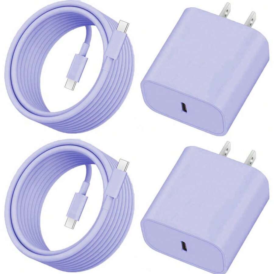 适用于 15 16 Pro Max 充电器，6 英尺长线 USB C 至 C 快速充电线，带 PD 20W 快速充电器块，适用于 16/16 Pro/16 Plus/16 Pro Max/15/15 Pro Max/ 15 Pro/15 Plus、Pad Pro/Air，粉色、紫色、绿色、白色手机充电器 Nan - 美規A型插(110-127V) - 查看 1