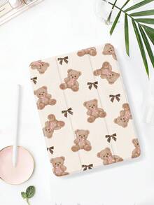 1pc Girl Style & Little Brown Bear & Bow Decor Flat Protective Case, Compatible With IPad 10.2 Inch 2021/2020 IPad 10th/9th/8th Gen, IPad (A16) 11 Inch 11th Generation 2025, Compatible With Samsung Galaxy Tab A8 10.5 Inch 2022, Tablet Protective Cover With Pencil Slot, Support Auto Sleep/Wake - Multicolor - View 2