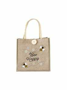 女士多功能手提包，印有可爱的蜜蜂和爱心图案，节日风格字母设计购物袋，适合婚礼、生日、海滩和各种节日场合，亚麻手提包，教师节礼物袋，便携轻巧可折叠收纳袋，简约百搭，护士、医生、教师节礼物收纳袋，母亲节礼物，个人旅行化妆包，购物袋，最佳教师节礼物 - 彩色 - 查看 12