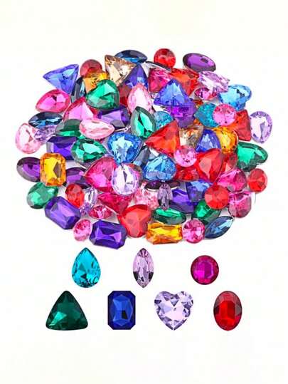 100 piezas/bolsa o 50 piezas/bolsa Rhinestones acrílicos de fondo puntiagudo en estilo mixto, incluyendo formas redondas, octagonales, de corazón, de lágrima y ovaladas, multicolor, adecuados para ropa, bolsos, decoración de embalaje, mejor regalo para Navidad, Acción de Gracias, Pascua, Día de San Valentín