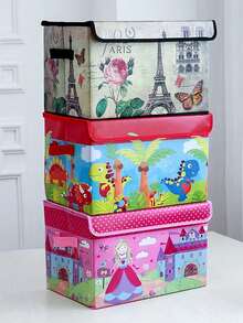 1pc Cartoon Toy Storage Box, Clothing Sorting Box, Car Pattern Cartoon Car Storage Box Can Be Folded Office Dormitory Clothing Storage Box, Waterproof And Moisture-Proof Students' Tools Snack Storage Box, Home Storage Stool Can Be Folded Storage Box ﻿ - Multicolor - View 5