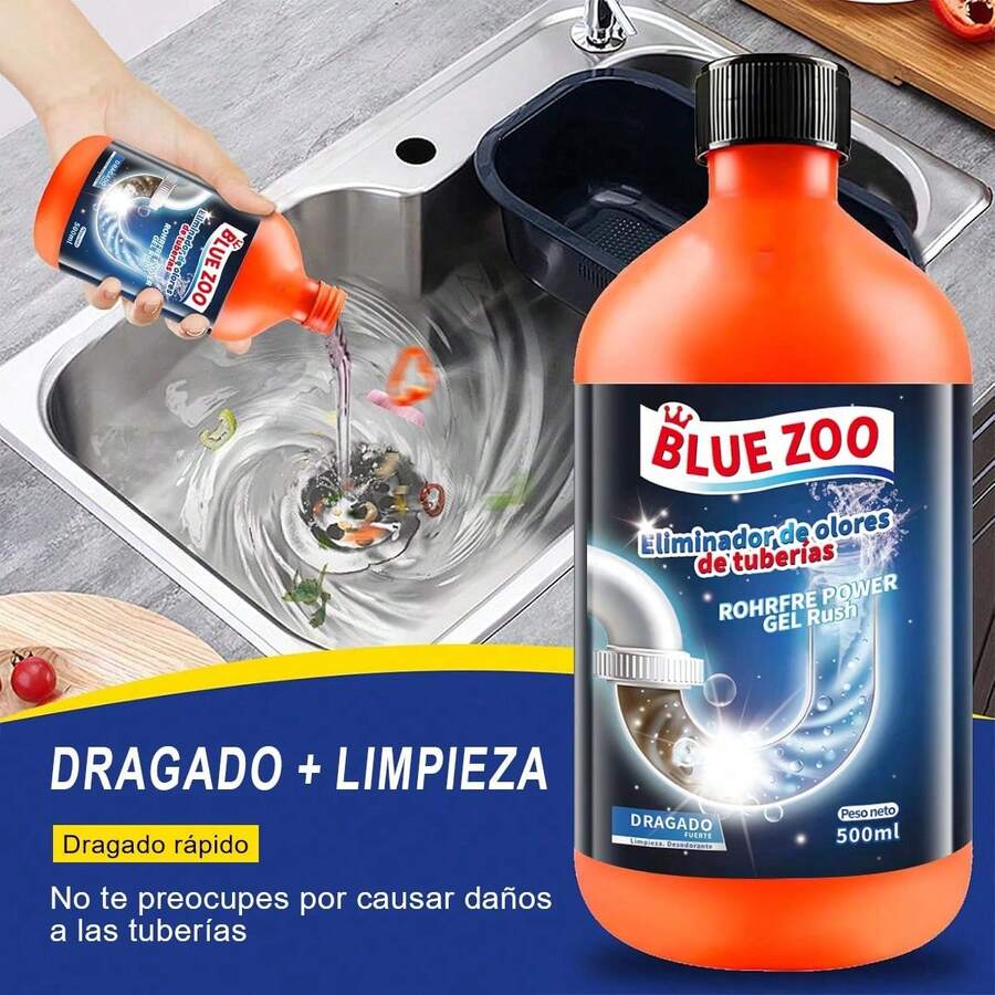 Limpiador de desagües de alta resistencia de 500 ml, color naranja, potente para destapar tuberías de cocina y baño, fácil de usar, para sistemas sépticos. - Líquido - Ver 1