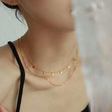 European And American Cross Necklace In Double-Layered 18K Titanium Steel With A Clavicle Chain And Tassel, Modern And Versatile For Women. - Gold - View 3