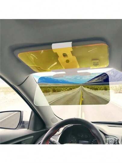 1PC 2-In-1 Day&Night Car Sun Visor - Anti-Glare, UV Protection, Dual-Purpose, Reduces Glare And High Brightness, ABS Material, Universal Fit, Button Closure, Suitable For Most Vehicles