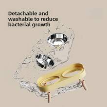 Bát ăn cho mèo bằng thép không gỉ 400ml, thiết kế tích hợp nước và thức ăn hai lớp, bát ăn cho thú cưng có bệ cao với lớp chắn chống rò rỉ, phù hợp cho cả mèo và chó, bát ăn cho thú cưng hiện đại, thiết kế bảo vệ cổ cao, dễ vệ sinh - 400ml - Xem 4