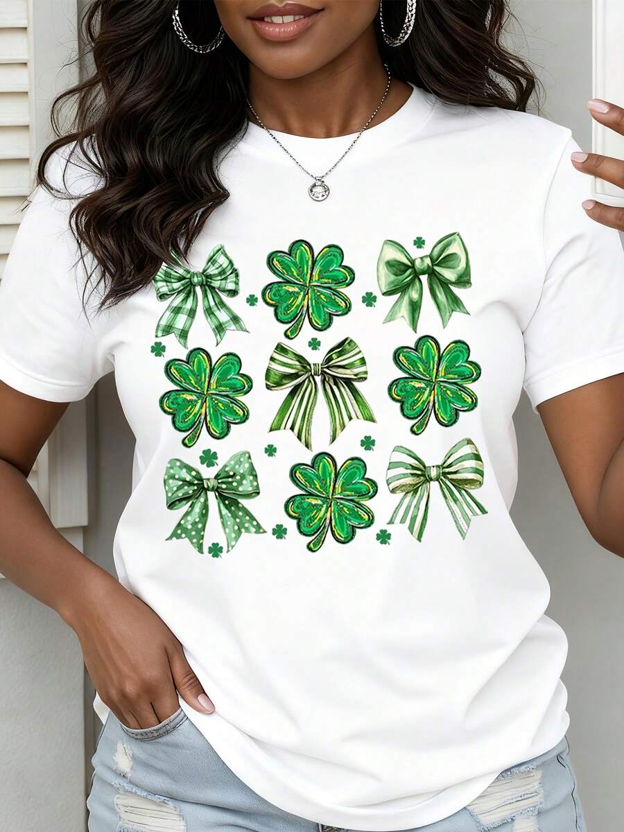 St Patrick's Day Cats Shirt With Green Hats And Shamrocks For Women Celebrate Irish Festival Fun And Festive Design - 白色 - 查看 1