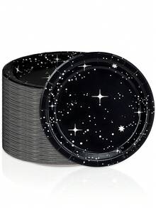 10pcs/20pcs/50pcs Stars Birthday Party Decorations Galaxy Plates Space Theme Black And Shining Star Paper Plate Supplies For Outer Spaces Disposable Tableware Set Birthday Baby Shower Night Sky Decor Supplies - Multicolor - View 3