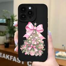 2026 nueva funda de teléfono mate, funda de teléfono con estampado de árbol de Navidad con lazo rosa y adornos para iPhone 17 15 14 13 12 11 Pro Max Mini  Galaxy S23 S22 S21 S20 A Series, funda de teléfono para pareja, regalo para novio y novia, presente de vacaciones - Blanco antiguo - Ver 5