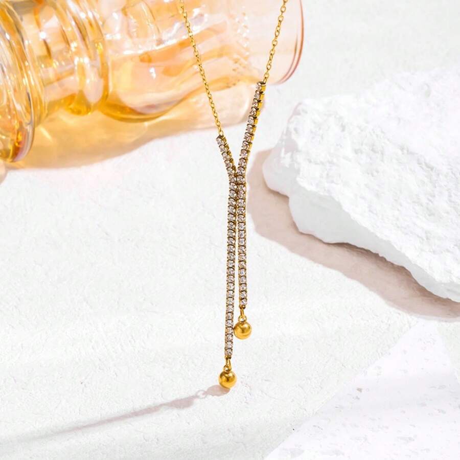 Exquisite And Versatile Women's Imitation Diamond Necklace, Crafted In 18K Stainless Steel With A Cube-Shaped Pendant, Elegant And Tasteful, A Niche Brand That Unites Europe And The United States. - Vàng - Xem 1