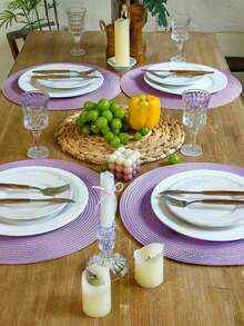 12/15 Inch Round PP Woven Placemats, 4.72 Inch Coasters, Multiple Colors Available, Plastic Material, Washable, Heat-Insulating Placemats, Coasters, Vase Mats, Table Decor, Suitable For Wedding, Holiday Party, Restaurant, Kitchen, Christmas And New Year Party Decoration - Purple - View 4