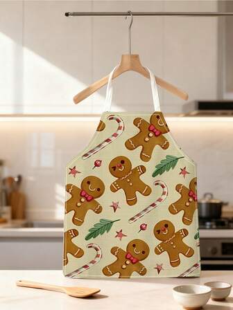 1件圣诞姜饼拐杖糖图案围裙，可爱烘焙围裙，适合圣诞派对、圣诞礼物、圣诞树装饰，祝您圣诞快乐